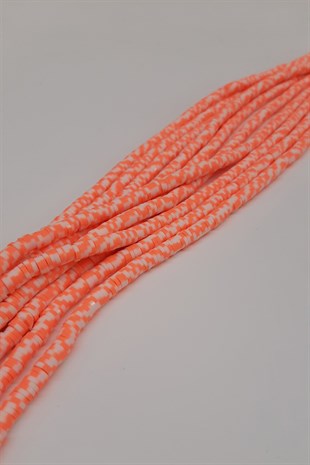 Orange White Patterned Fimo Dough Beads 4mm