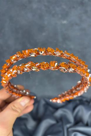 Orange Double Row Stone Lea Bridal Hair Accessory Bridal Henna Crown