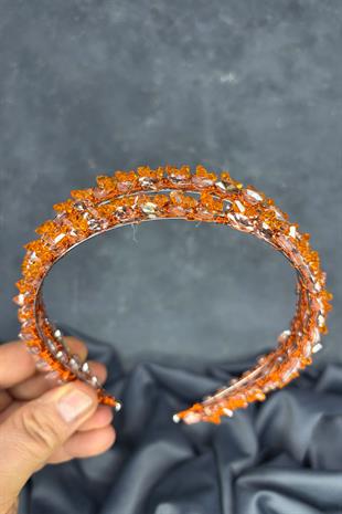 Orange Double Row Stone Lea Bridal Hair Accessory Bridal Henna Crown