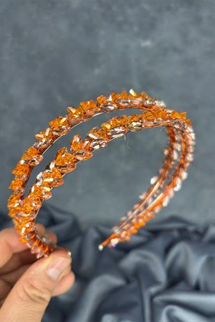 Orange Double Row Stone Lea Bridal Hair Accessory Bridal Henna Crown