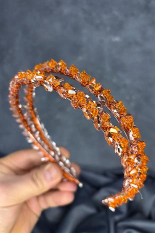 Orange Double Row Stone Lea Bridal Hair Accessory Bridal Henna Crown