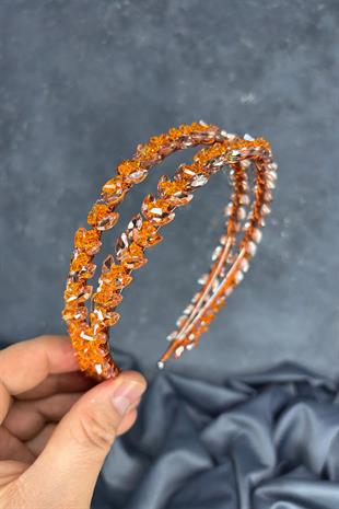 Orange Double Row Stone Lea Bridal Hair Accessory Bridal Henna Crown