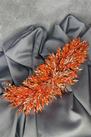 Turuncu  Eva Yoğun Boncuk İşlemeli Gelin Kına Tacı