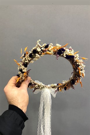 Turuncu Kahve Renkli Kurutulmuş Gelin Buketi Takım