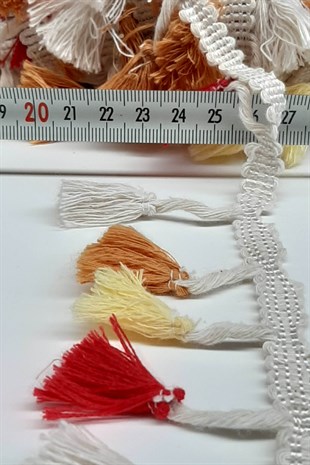 Orange Red Cream Cotton Fringe Tassel