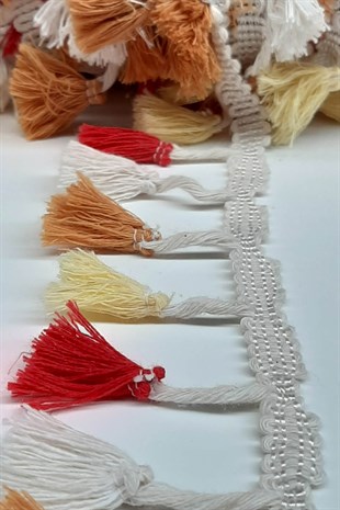 Orange Red Cream Cotton Fringe Tassel