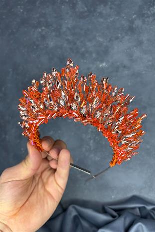 Orange Maria Heavily Embroidered Crystal Bridal Henna Crown Hair Accessory