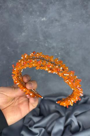 Orange Saree Model Double Row Bridal Henna Crown Hair Accessory