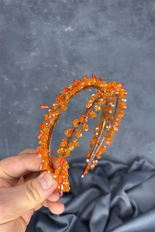 Orange Saree Model Double Row Bridal Henna Crown Hair Accessory