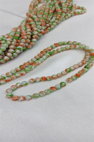 Turuncu Yeşil Desenli Dizi Cam Boncuk 8 mm