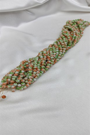 Turuncu Yeşil Desenli Dizi Cam Boncuk 8 mm