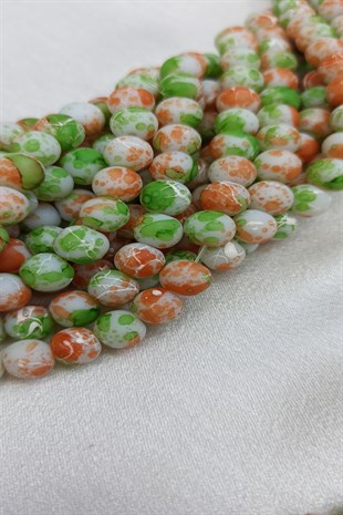 Turuncu Yeşil Desenli Dizi Cam Boncuk 8 mm