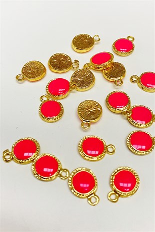 Orange Round Enamel Pendant 1 Piece