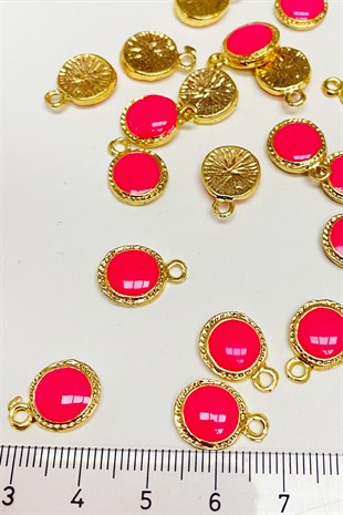 Orange Round Enamel Pendant 1 Piece