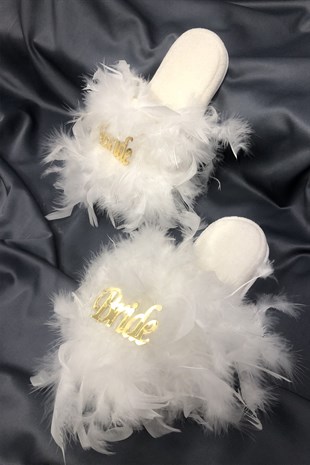 Tüylü Gold Bride Gelin Terliği