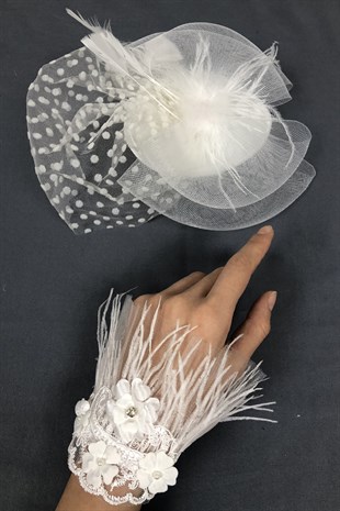 Feathered Bracelet Accessory and Wedding Cap Face Veils
