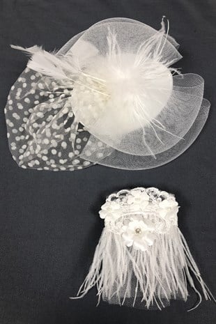 Feathered Bracelet Accessory and Wedding Cap Face Veils