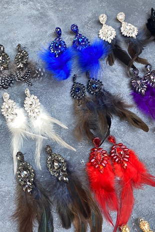 Tüylü Gelin Kına Düğün Küpesi