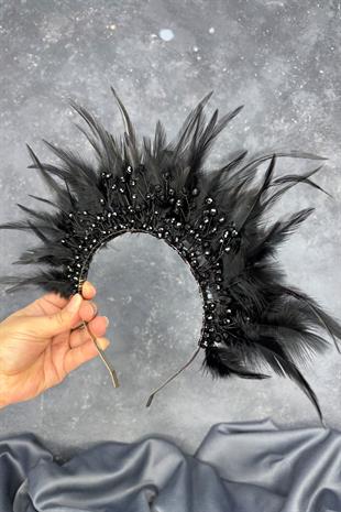 Tüylü Kristal Boncuklu Arden Gelin Kına Tacı