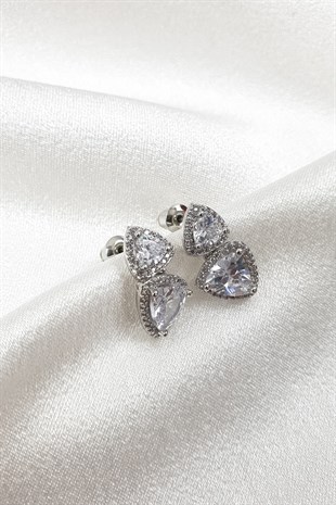 Üçgen Desen Zirkon Taşlı Küpe