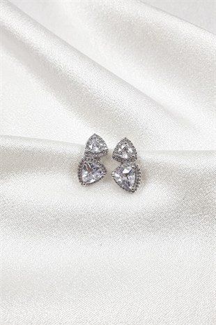 Üçgen Desen Zirkon Taşlı Küpe