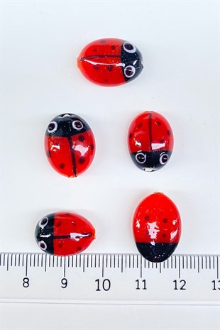 Ladybug Glass Bead Necklace and Bracelet Tip Red 1 Pcs