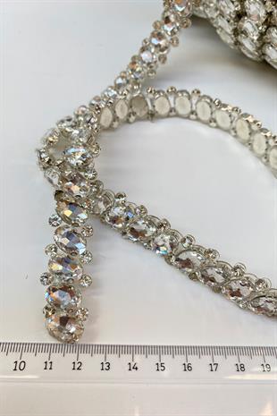 Ütüyle Yapışan Kasalı Oval Taşlı Abiye Şerit Bordür