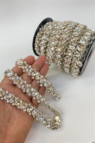 Ütüyle Yapışan Kasalı Oval Taşlı Abiye Şerit Bordür