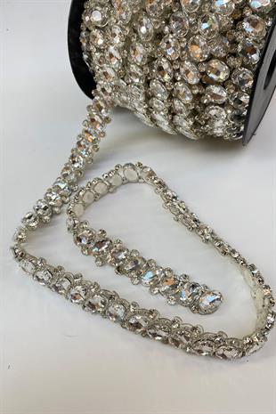 Ütüyle Yapışan Kasalı Oval Taşlı Abiye Şerit Bordür