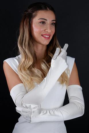 Uzun Düğün Gelin Opera  55 cm Eldiveni Nikah Kına İçin Özel Abiye Saten Eldiven