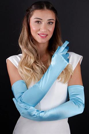 Uzun Düğün Gelin Opera  55 cm Eldiveni Nikah Kına İçin Özel Abiye Saten Eldiven