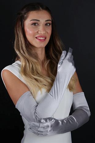 Uzun Düğün Gelin Opera Eldiveni Nikah Kına İçin Özel Abiye Saten Eldiven