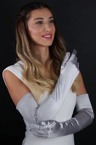 Uzun Düğün Gelin Opera Eldiveni Nikah Kına İçin Özel Abiye Saten Eldiven