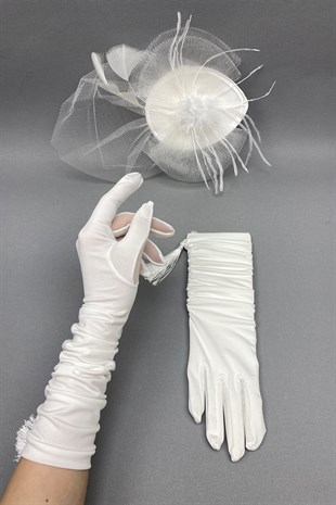 Long Tasseled Bridal Gloves and Wedding Hat Face Veils