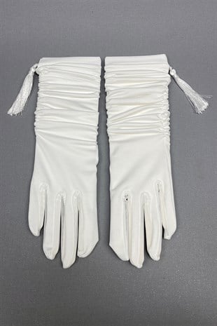 Long Tasseled Bridal Gloves and Polka Dot Wedding Hat  Face Veils