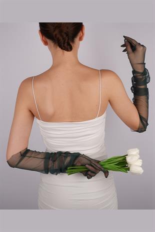 Uzun Şık Gelin Eldiveni Tül Eldiven Nikah/Düğün/Parti/Kostüm Eldiveni