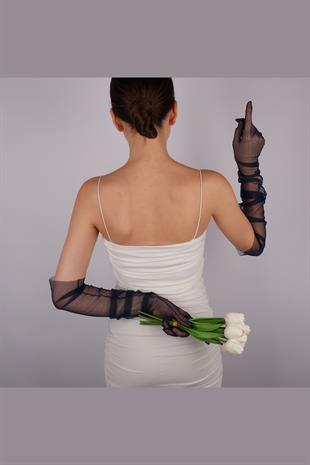 Uzun Şık Gelin Eldiveni Tül Eldiven Nikah/Düğün/Parti/Kostüm Eldiveni