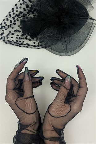 Long Tulle Bridal Gloves And Polka Dot Hat Face Veils