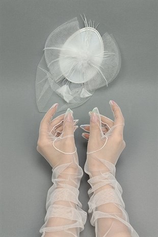 Long Tulle Bridal Gloves And Hat  Face Veils