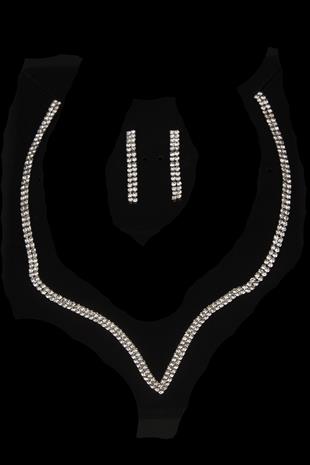 Vendi Kristal Taşlı Abiye Kolye Küpe Seti Ve Yaprak Gelin Tacı