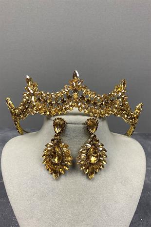 Venetian Stone Bridal Henna Tiara and Drop Earrings Set