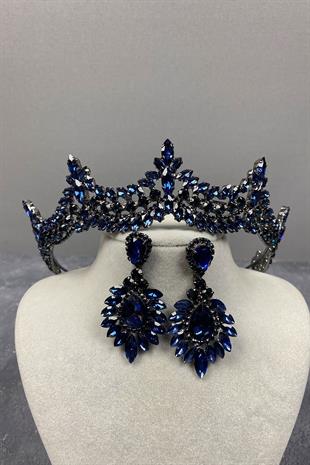 Venedik Taşlı Gelin Kına Tacı Ve Damla Küpe Seti