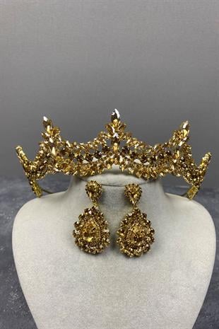 Venetian Stone Bridal Henna Tiara and Drop Earrings Set