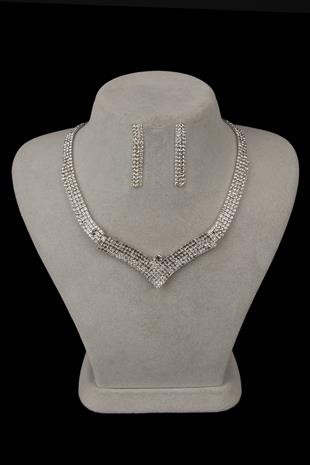 Vera Kristal Taşlı Abiye Kolye Küpe Seti Ve Gül Gelin Tacı