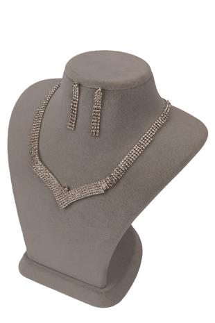 Vera Kristal Taşlı Abiye Kolye Küpe Seti Ve Lale Gelin Tacı