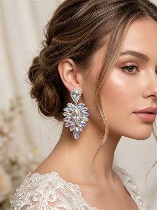 Vera Mekik Vip Kristal Taşlı Abiye Gelin Küpesi