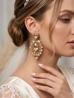 Vera Mekik Vip Kristal Taşlı Abiye Gelin Küpesi