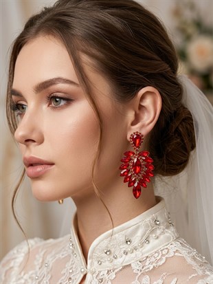 Vera Mekik Vip Kristal Taşlı Abiye Gelin Küpesi