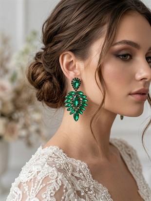 Vera Mekik Vip Kristal Taşlı Abiye Gelin Küpesi