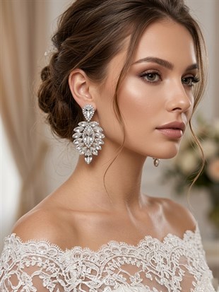 Vera Mekik Vip Kristal Taşlı Abiye Gelin Küpesi